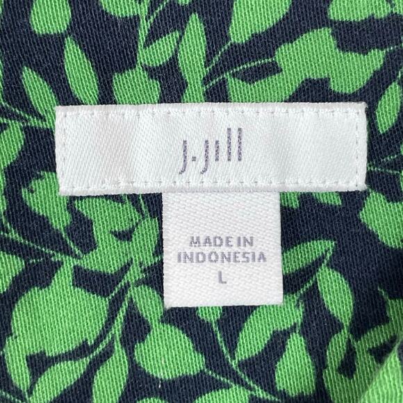 J. Jill V-Neck Peasant Blouse Blue Green Floral Size L Long Sleeve Boho Chic - Picture 5 of 8